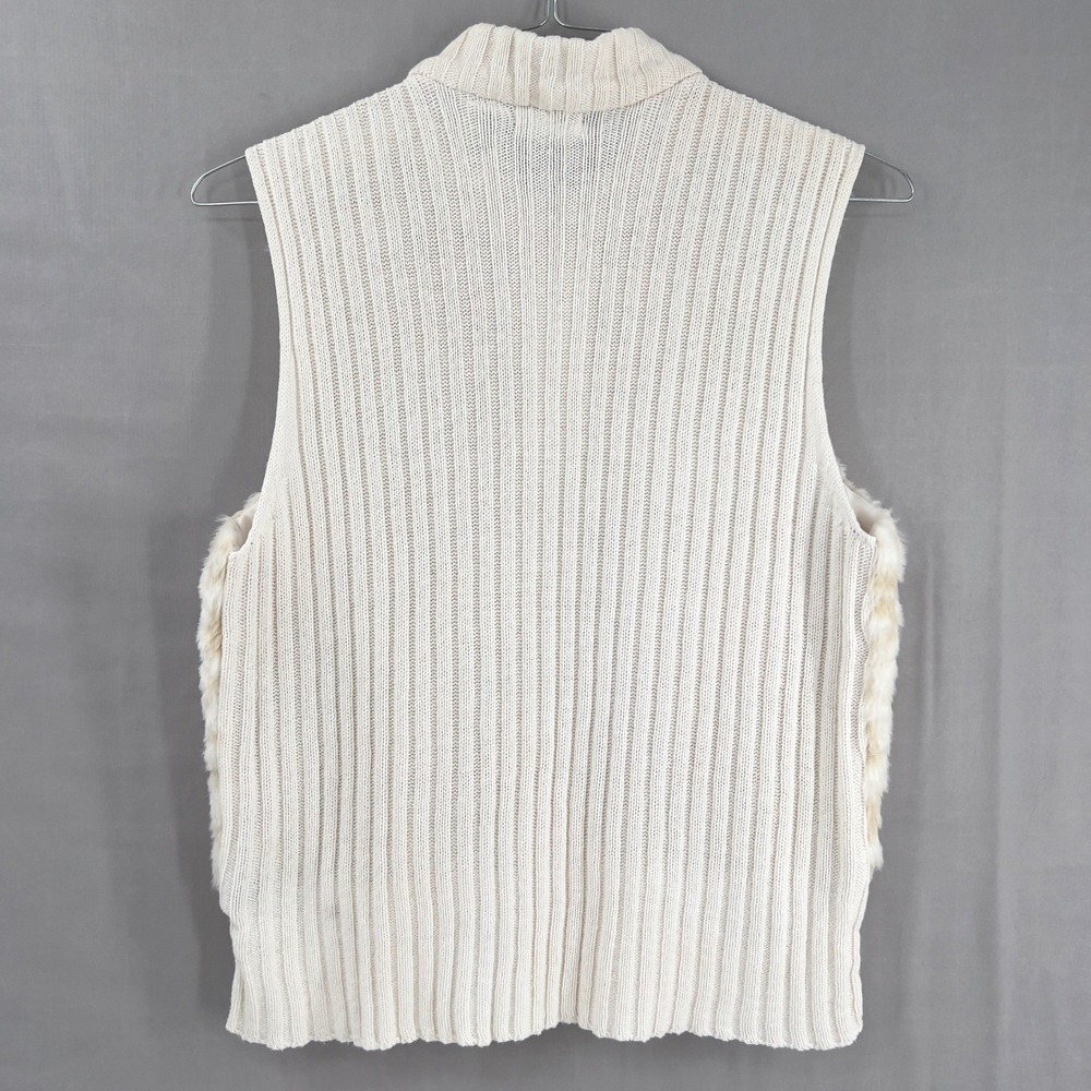 Allison Brittney Women's Faux Fur Sweater Vest Front Zip Ivory Tan Large - Picture 2 of 6